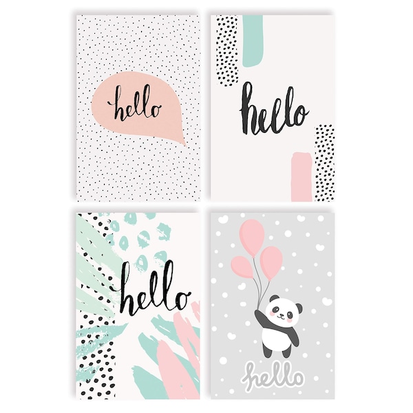 Better Office Products Hello All Occasion Cards & Envs, 4in. x 6in. 4 Fun Cover Designs, Blank Inside, 100PK 64560 - main